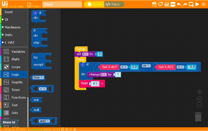UIFlowプログラミング画面
